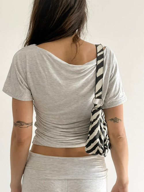 ADDISON Asymmetric Off-The-Shoulder Top Healther Grey